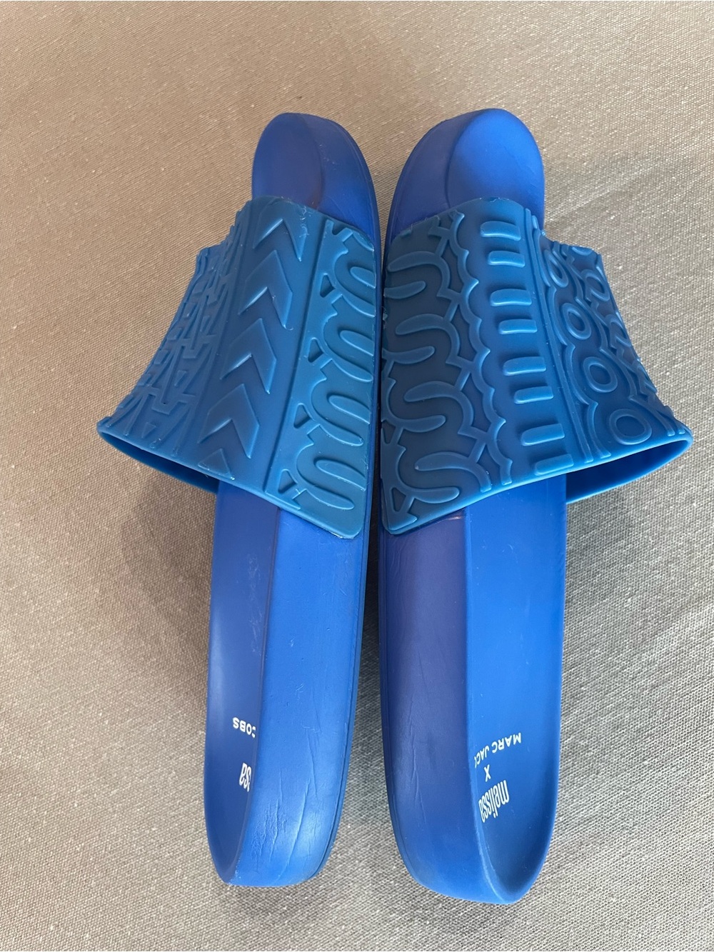 Melissa x Marc Jacobs Royal Blue Logo Jelly Slides Designer Athleisure - Picture 6 of 6